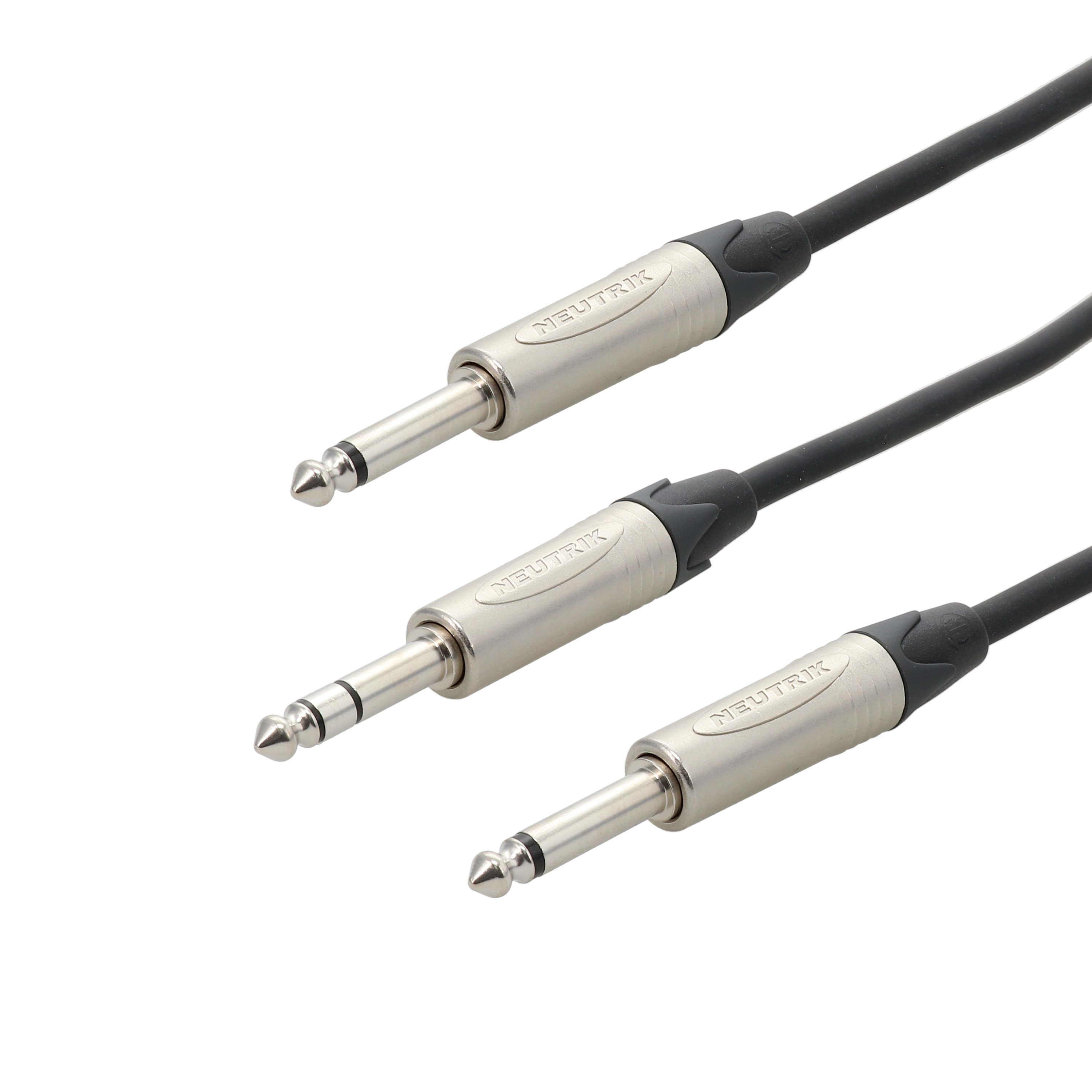 Erard - Cordon Jack 6.35 stéréo M / 2 x Jack 6.35 mono M  - connecteurs  NEUTRIK - 15m