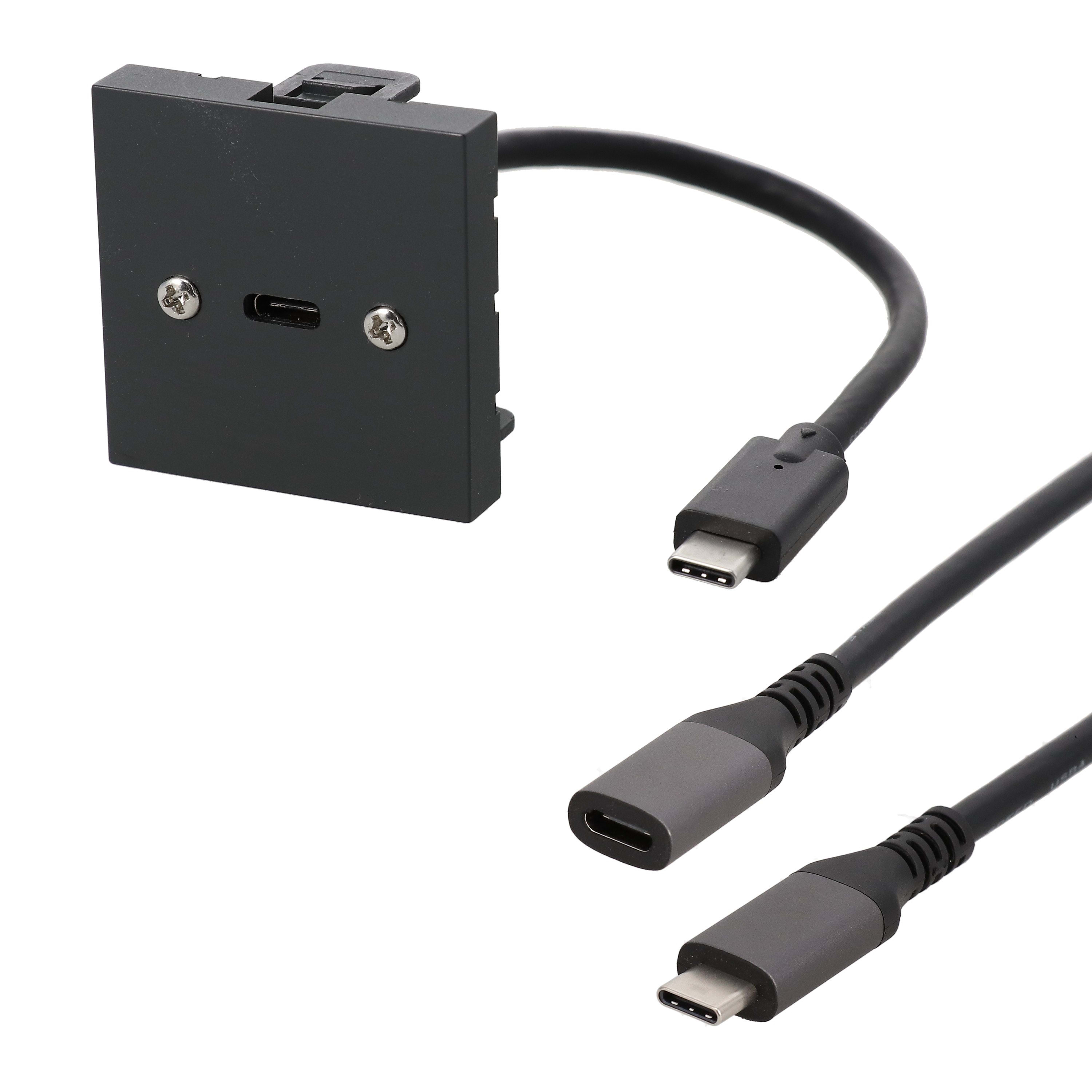 Erard - Kit plastron câblé 2 modules USB C 3.2 GEN2 + cordon USB C - anthracite