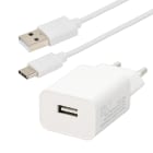 Erard - KIT chargeur mural USB A 12 W+ cordon USB AM/CM - blanc - 1m