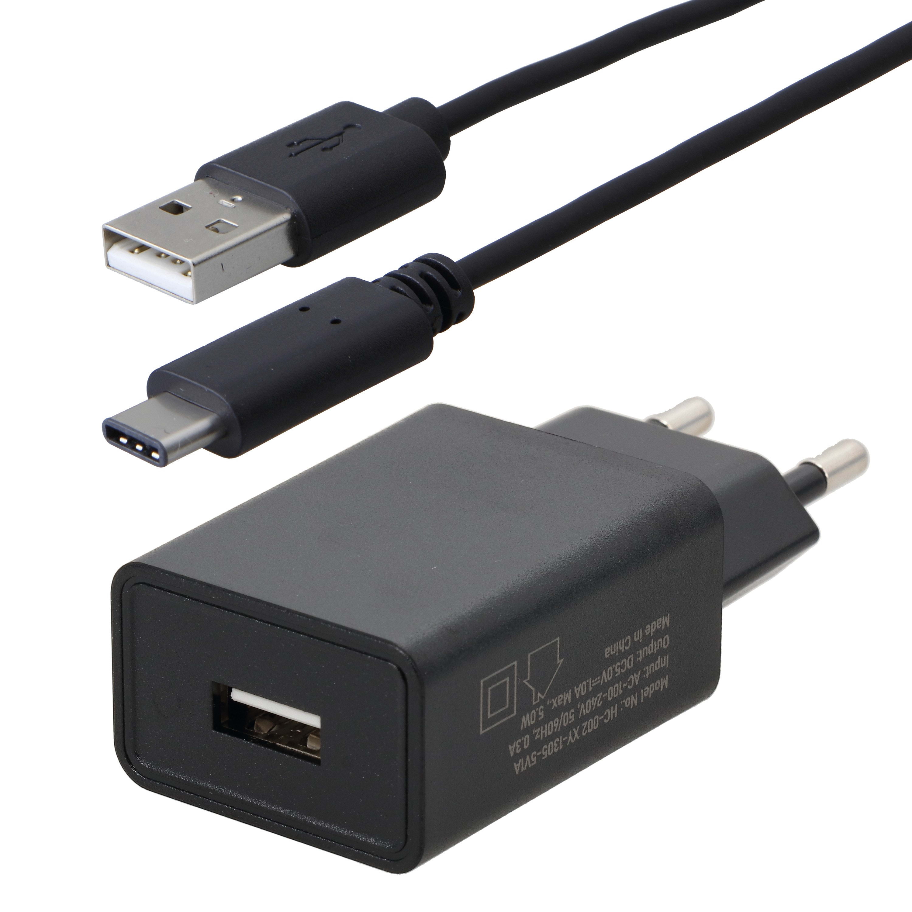 Erard - KIT chargeur mural USB A 5W+ cordon USB AM/CM - noir - 1m