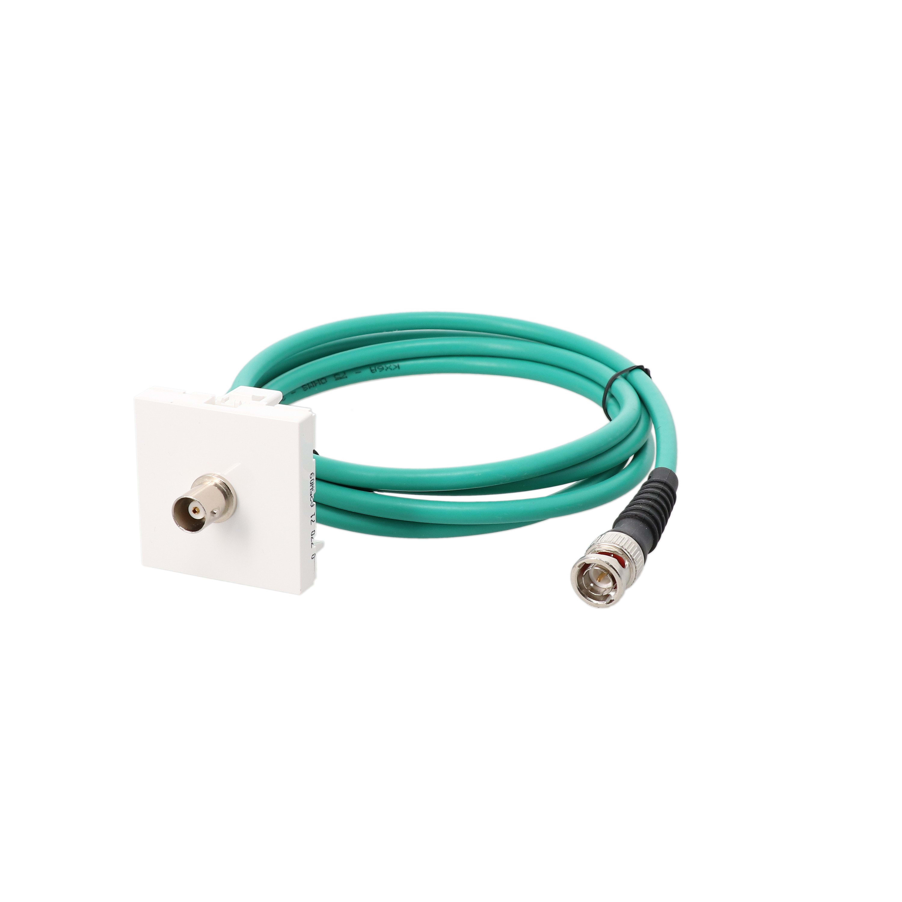 Erard - Plastron câblé 2 modules BNC  F/M - obturateur LEGRAND - 45x45 mm - 5m
