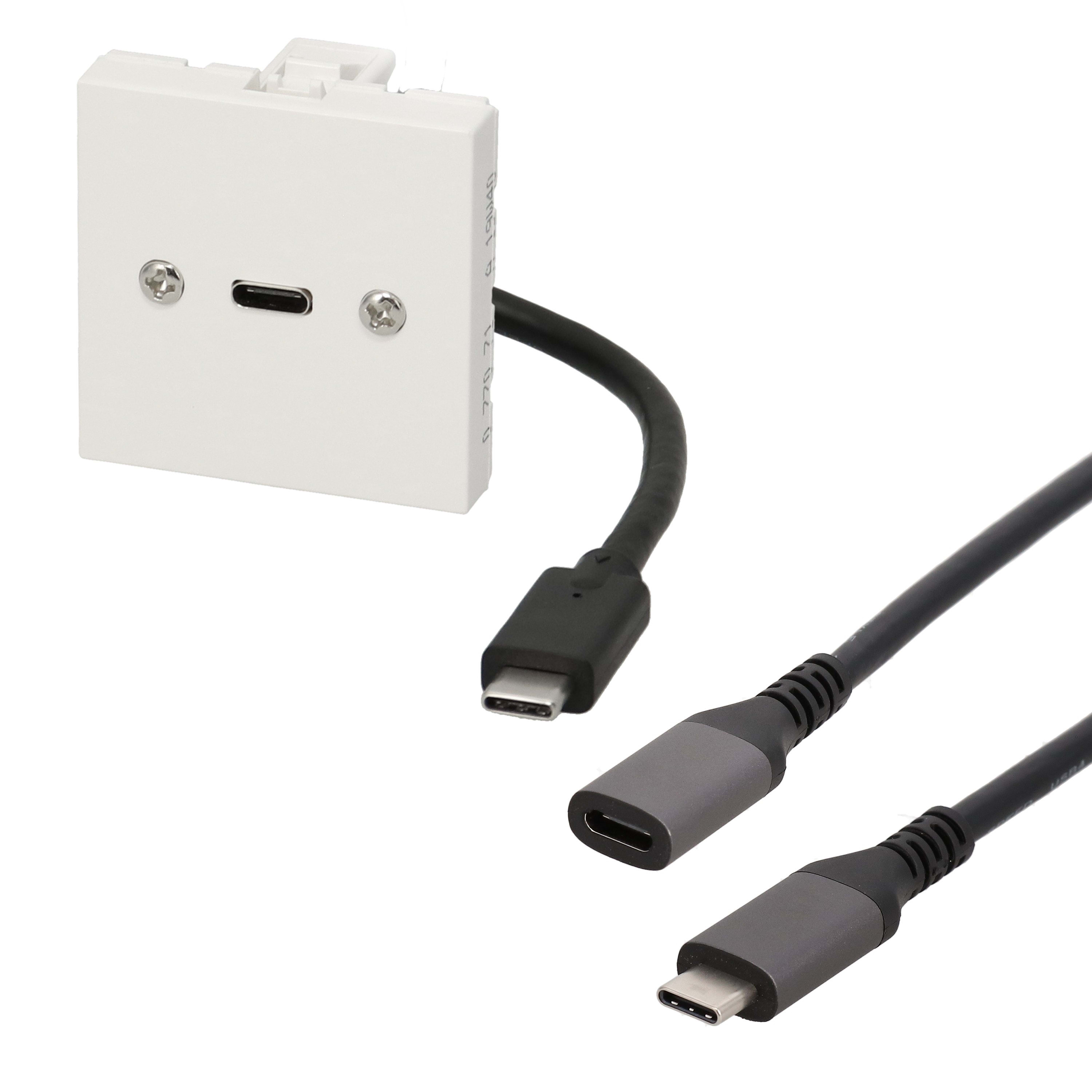 Erard - Kit plastron 2 modules USB C 3.2 GEN2  + cordon USB C 3.2 GEN2 F/M- 3m - blanc