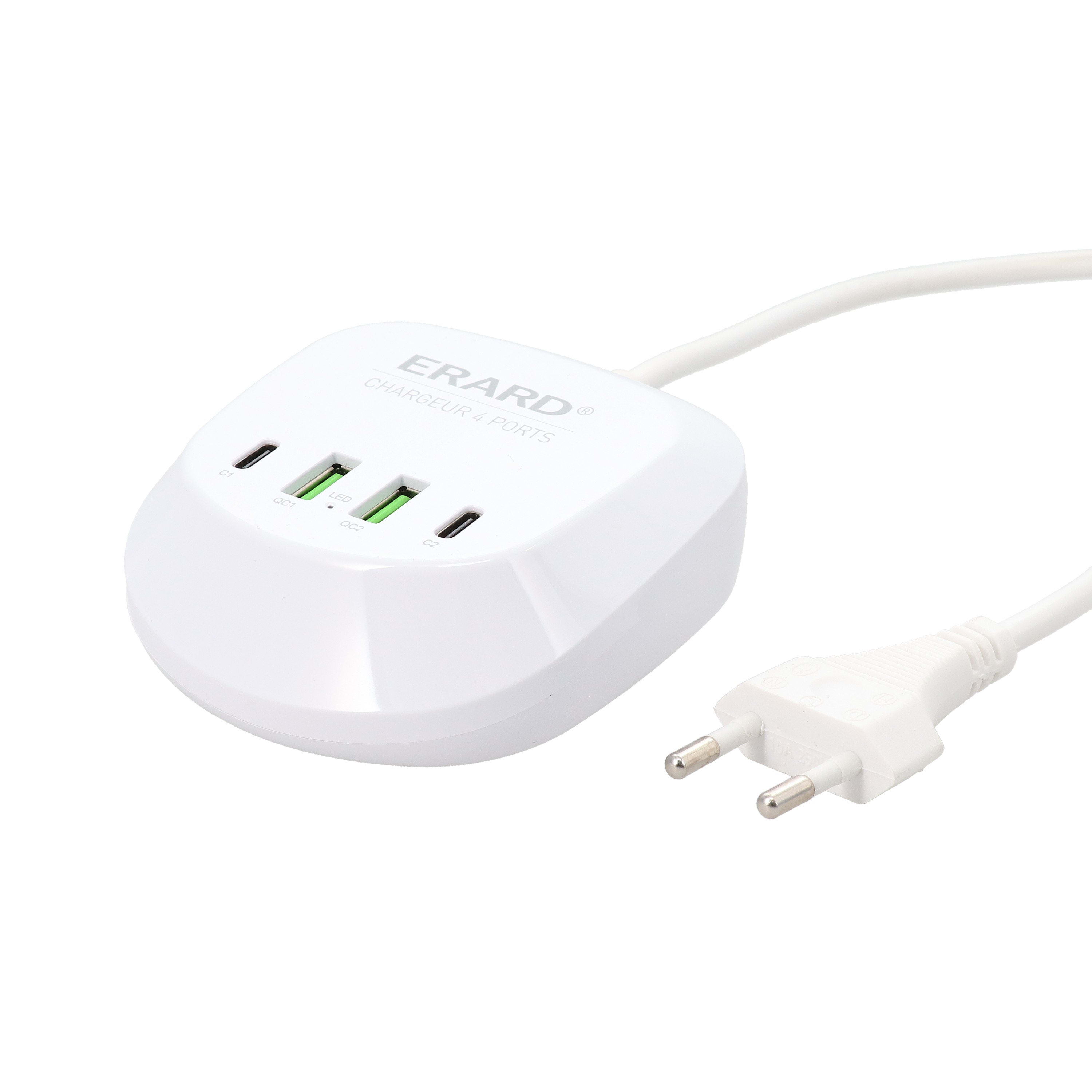 Erard - Chargeur 2 USB A + 2 USB C - 40 W- couleur blanc brillant