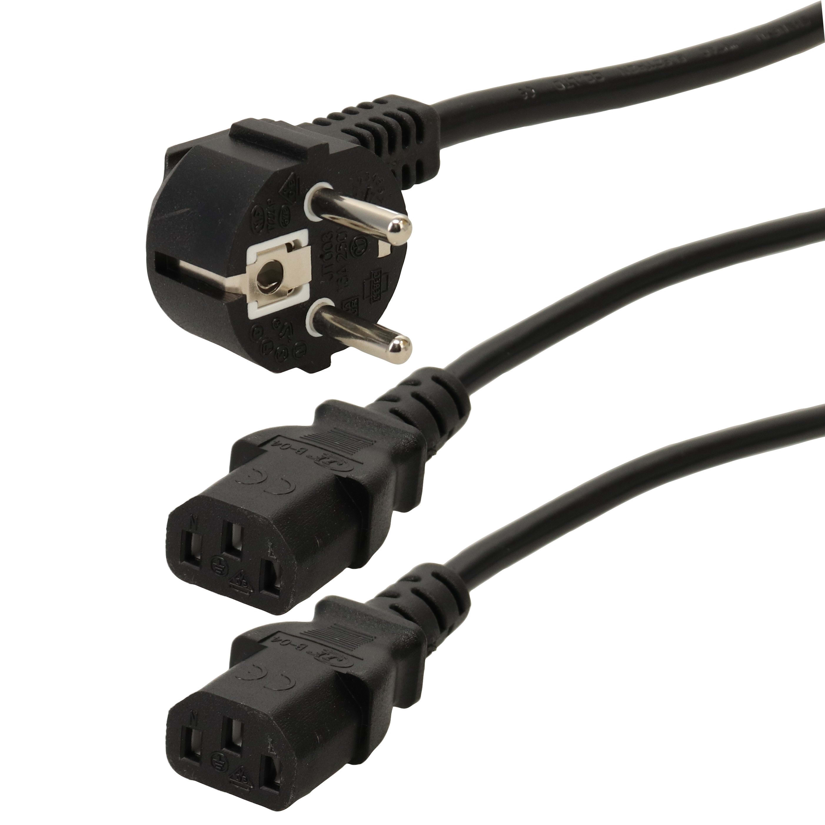 Erard - Cordon d'alimentation - (2 P + T) M / 2 x C13 F - coudée - 1m80