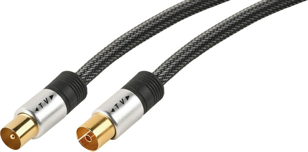 Erard - Cordon TV 9.52 M / F - prises alu - gaine tressée noir + nylonsilver - OR - 1m50