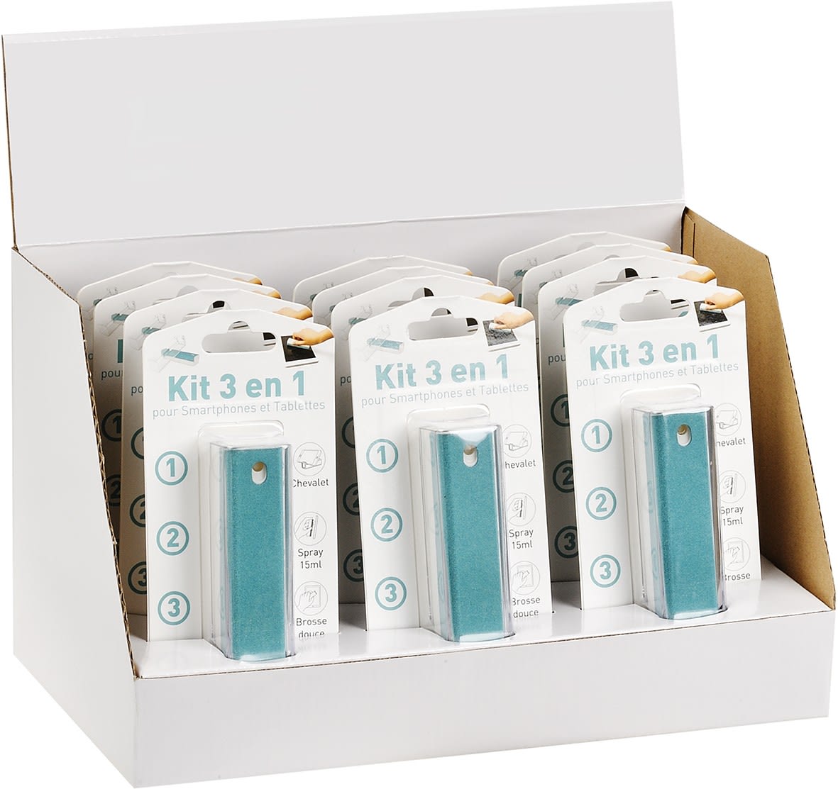 Erard - Présentoir de comptoir - 12 kits nettoyage pour smartphones et tablettes 3 en 1