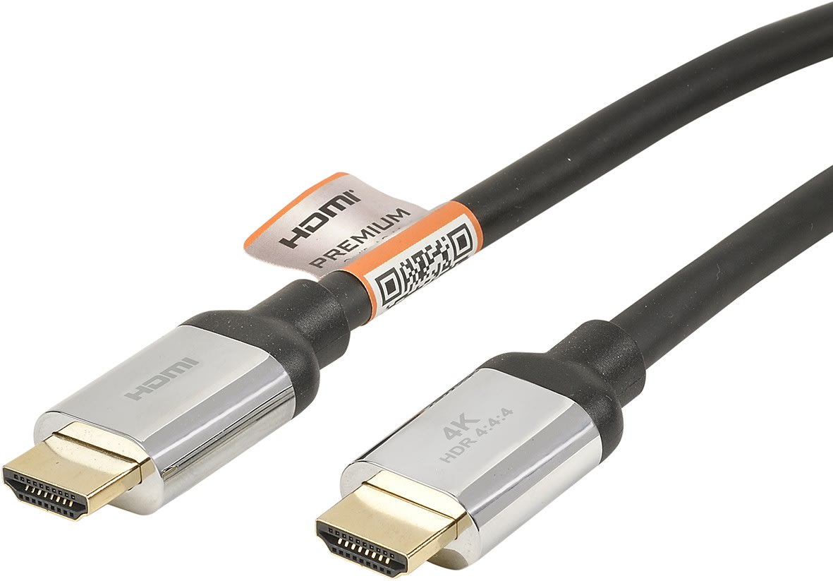Erard - Cordon HDMI 2.0b A M/M - certif PREMIUM - 2m - 4K/60ips - prises chrome - OR