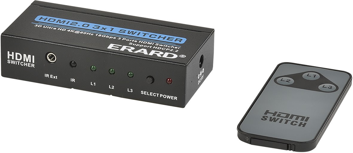 Erard - Sélecteur HDMI 3 vers 1 - 4K 60ips - HDR 4:4:4 - 18 Gbps - boitier métal