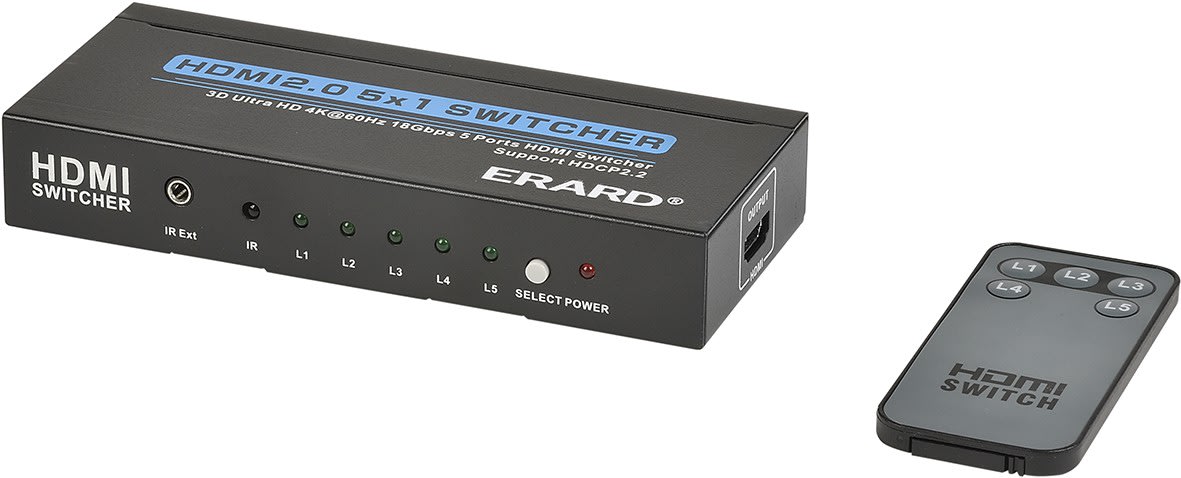 Erard - Sélecteur HDMI 5 vers 1 - 4K 60ips - HDR 4:4:4 - 18 Gbps - boitier métal
