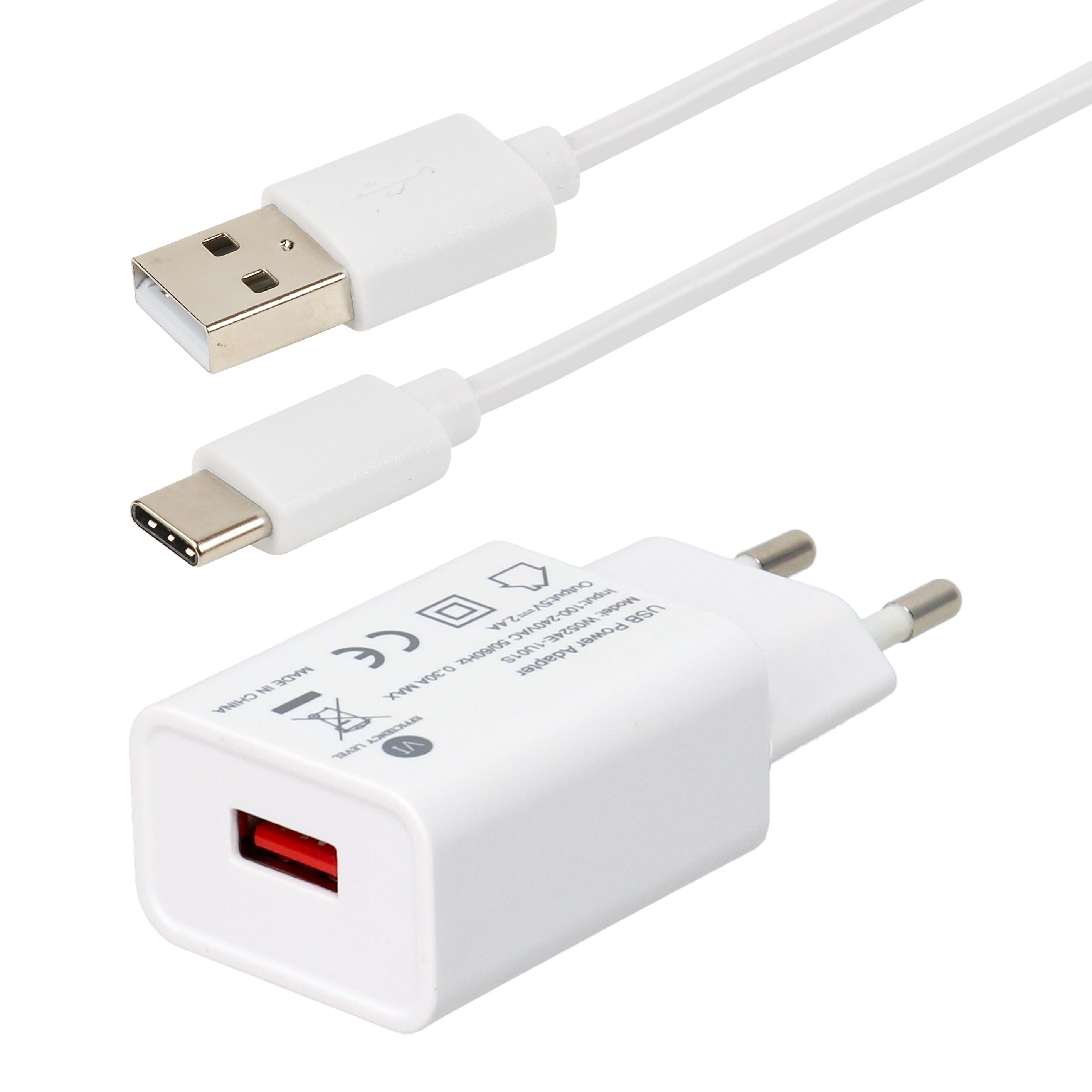 Erard - KIT chargeur mural USB A 12 W+ cordon USB AM/CM - blanc - 1m