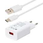 Erard - KIT chargeur mural USB A 12 W+ cordon USB AM/CM - blanc - 1m