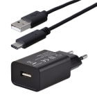Erard - KIT chargeur mural USB A 5W+ cordon USB AM/CM - noir - 1m