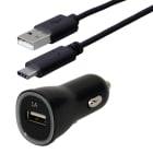 Erard - KIT chargeur allume-cigare USB A+ cordon USB AM/CM noir - 1m