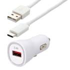 Erard - KIT chargeur allume-cigare USB A+ cordon USB AM/CM blanc - 1m
