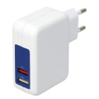 Erard - Chargeur 2 USB A F - sur secteur 230V - 5V/2.4A (Smart Charge)+1A - 17W - blanc