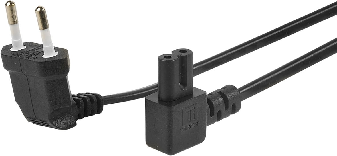 Erard - Cordon élec d'alimentation - 1 fiche (2 P) M/1 prise IEC C7 - coudées à 90°- 2m