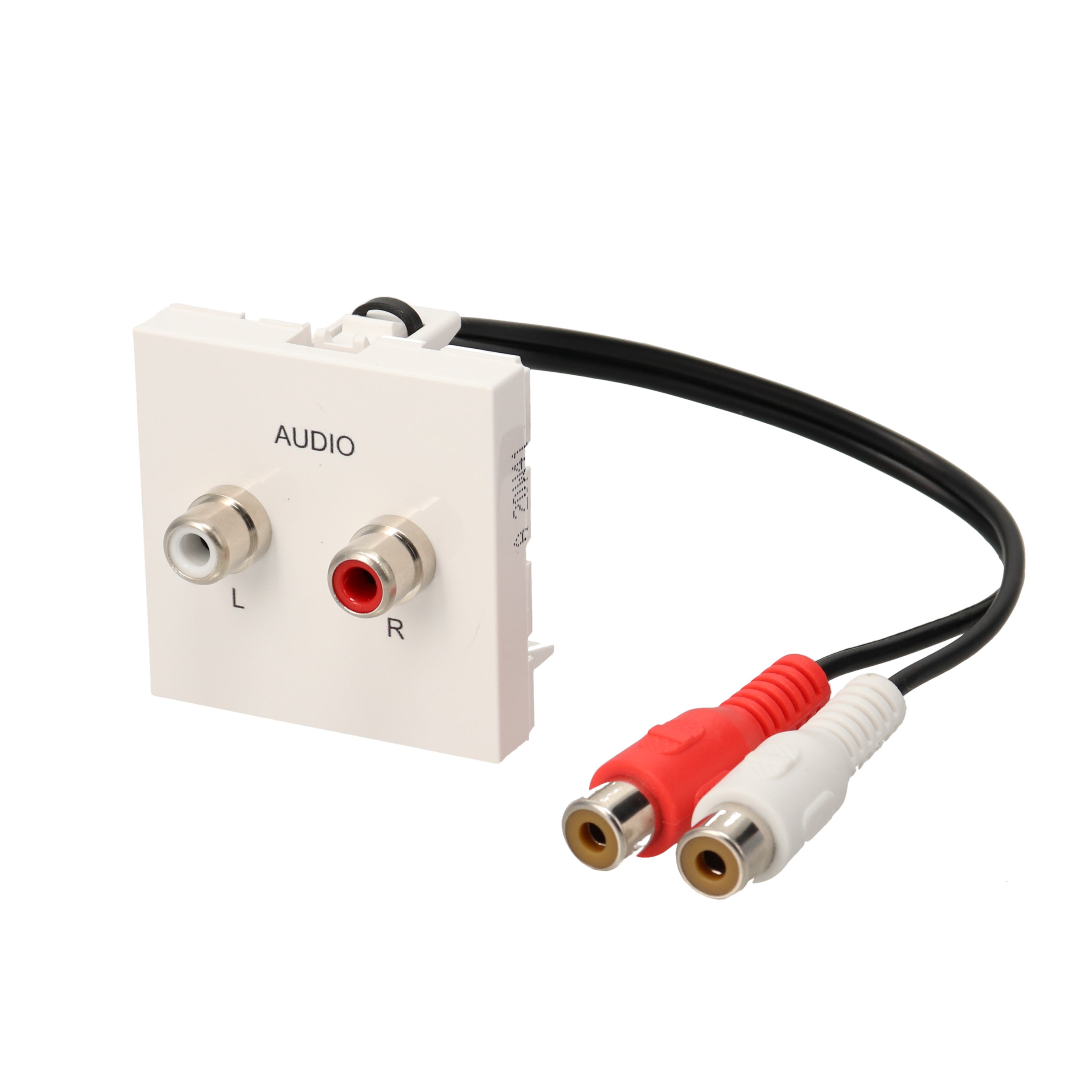 Erard - Plastron câblé 2 modules 2 RCA + raccord F - obturateur LEGRAND - 0m20