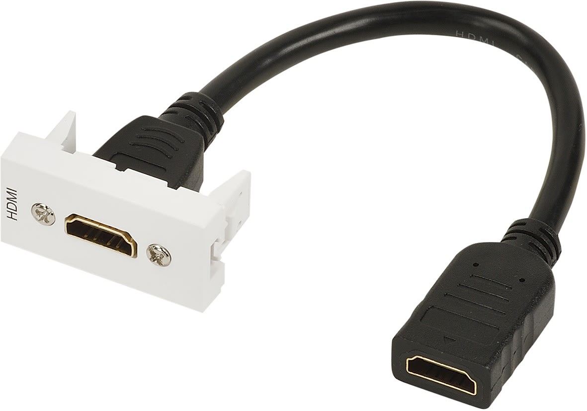 Erard - Plastron câblé 1 module - HDMI - obturateur LEGRAND - 4K/60ips - 45x22.5mm- 0m20