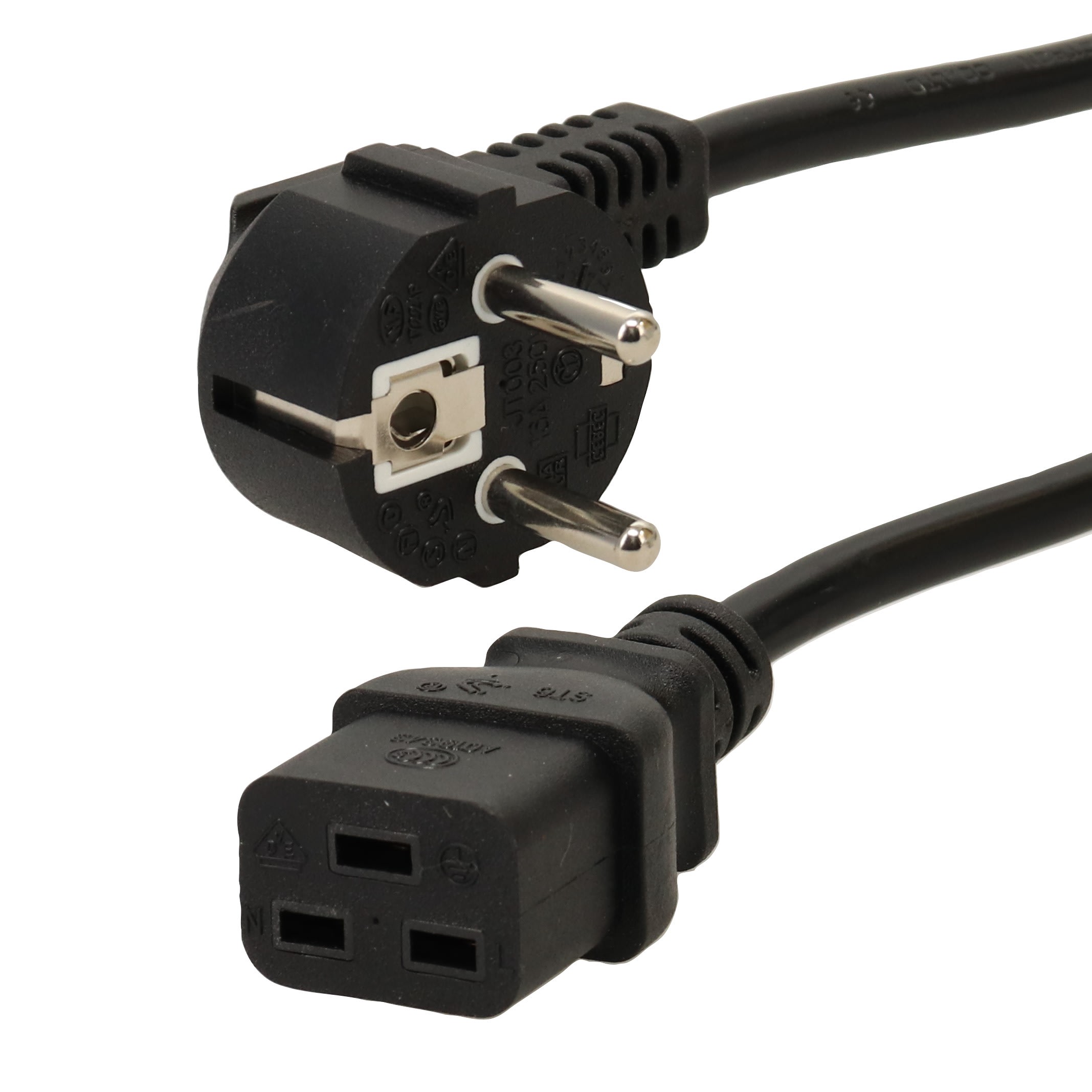 Erard - Cordon 2 P+T M coudée à 90°/ 1 prise C19 F - 3 x 1 mm²  noir 2m