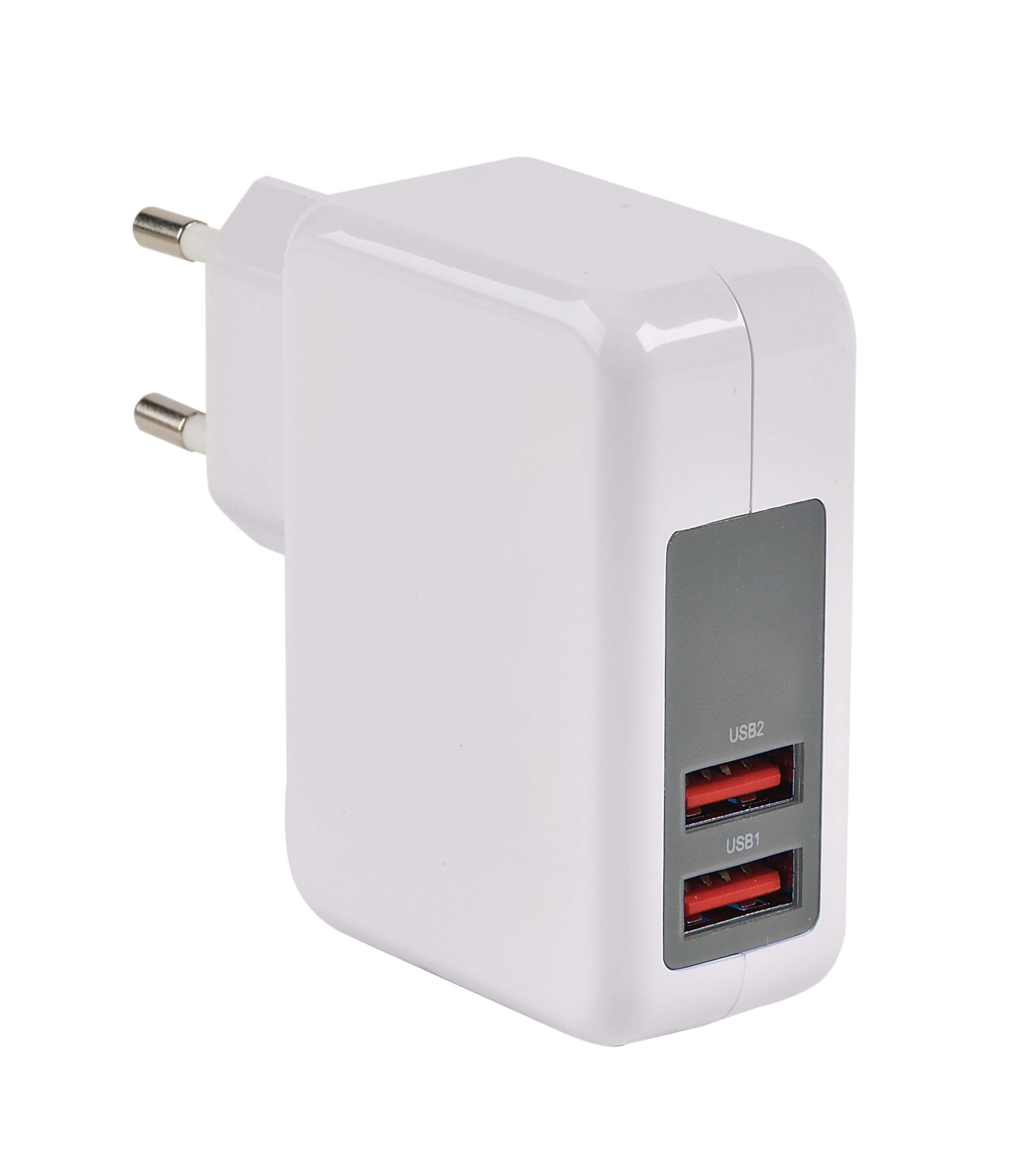 Erard - Chargeur 2 USB A F - sur secteur 230V - 5V/2.4A (Smart Charge)+1A - 17W - blanc