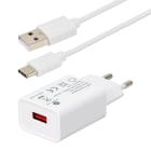 Erard - KIT chargeur mural USB A 12 W+ cordon USB AM/CM - blanc - 1m