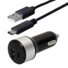 Erard - KIT chargeur allume-cigare USB A+ cordon USB AM/CM noir - 1m