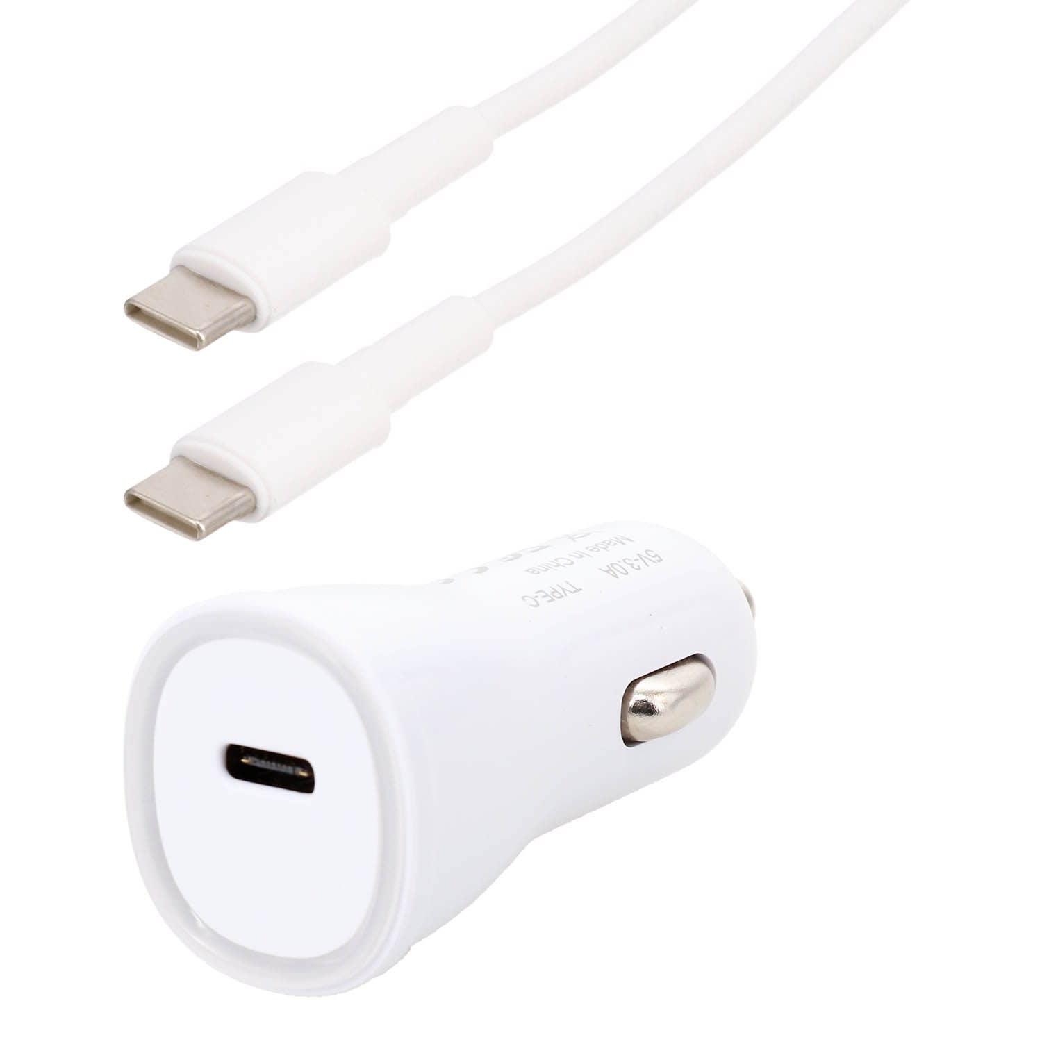 Erard - KIT chargeur allume-cigare USB C + cordon USB C M/M blanc - 1m