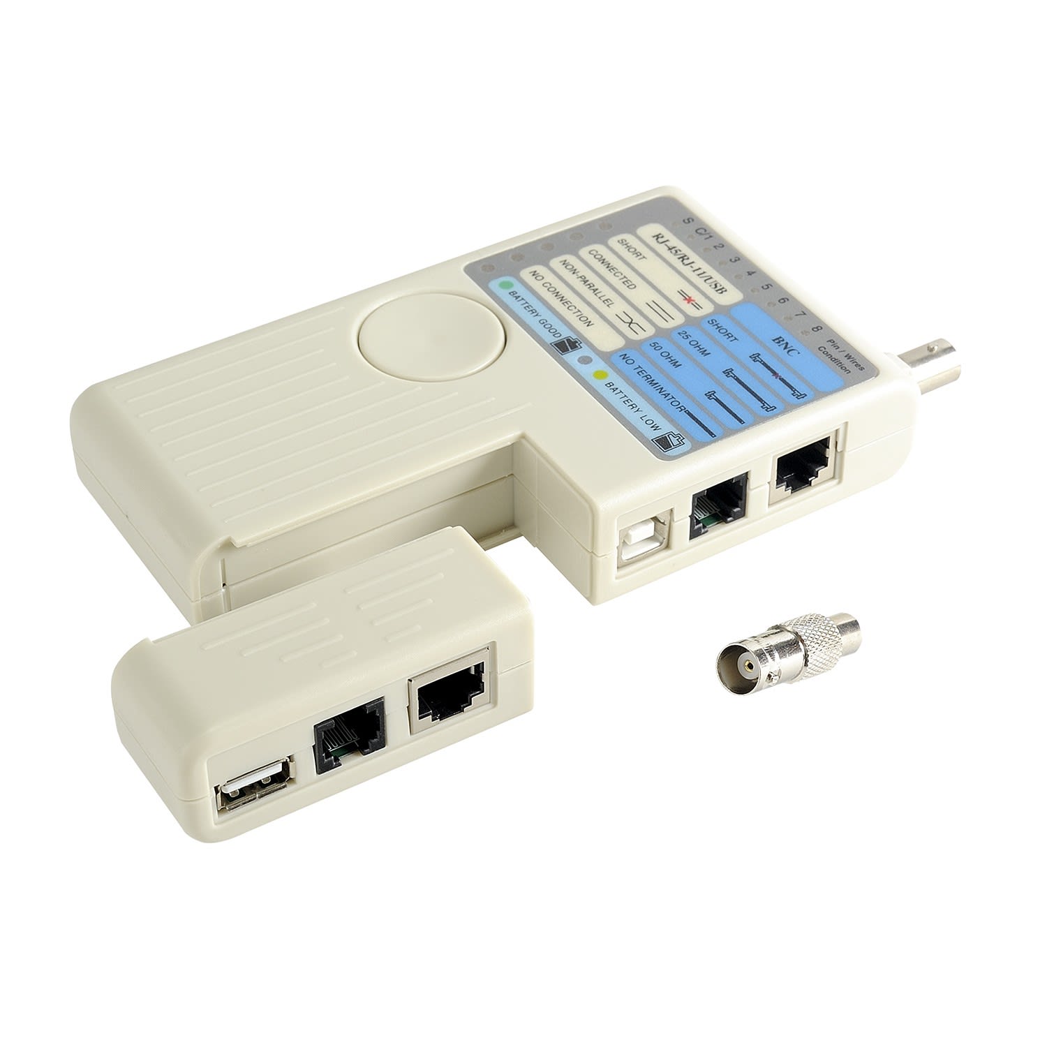Erard - Testeur de câbles RJ11 / RJ45 / BNC / USB A / USB B - affichage LED