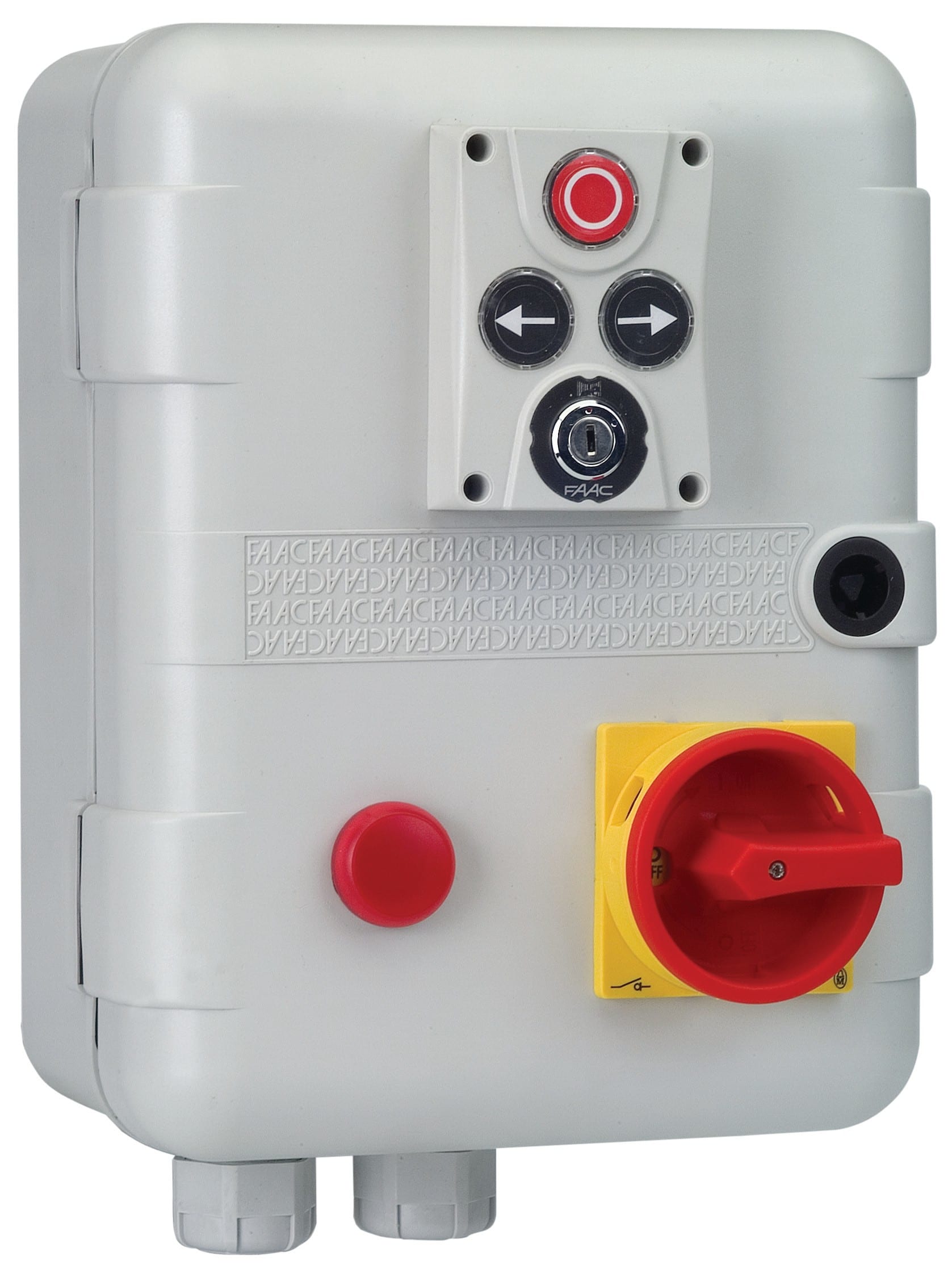 Faac - Coffret équipé de la platine EB 578D 3PH, bouton de commande  et à condamnation.