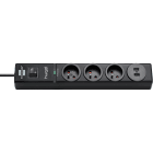 Brennenstuhl - Multiprise hugo! noire avec parasurtenseur 19500A, 3 prises + 2 ports USB 2m H05