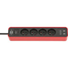Brennenstuhl - Multiprise Ecolor 4 prises avec interrupteur et 2 ports USB, rouge/noire, 1,5m H