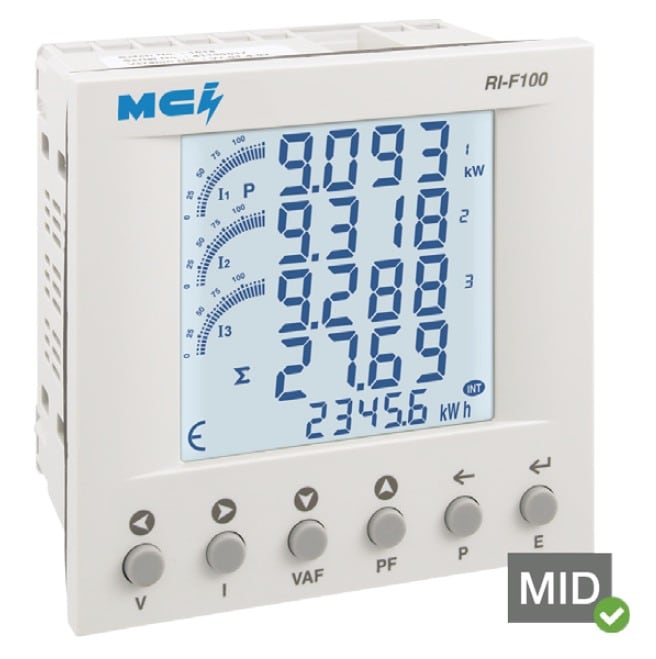 MCI - RI-F100 : centrale de mesure encastrable 96x96, MID, Modbus, à raccorder sur TI