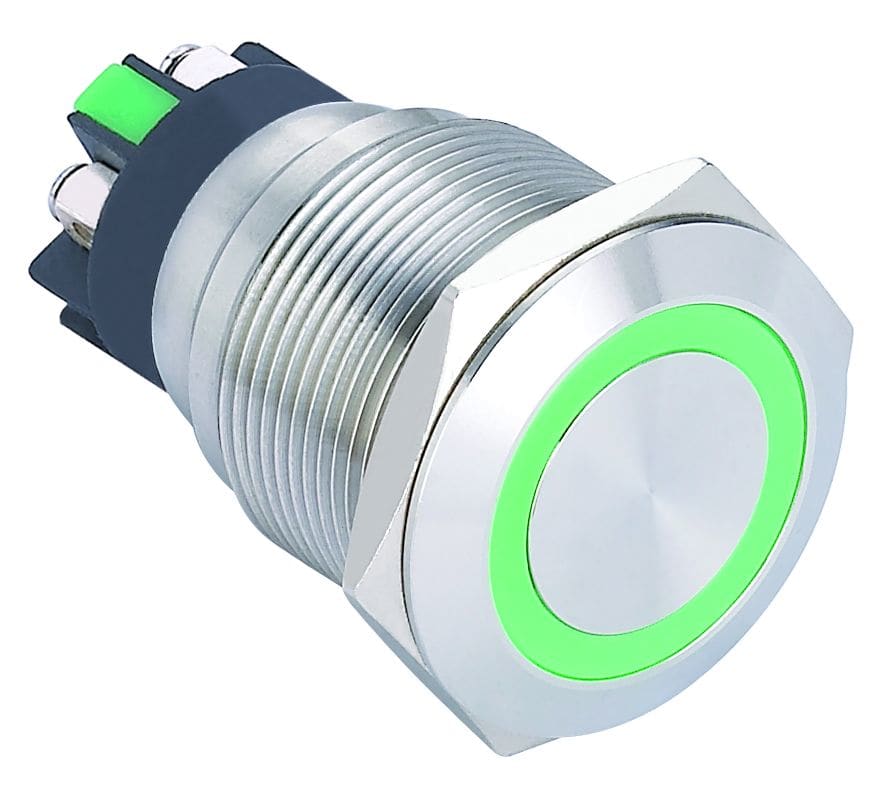 MCI - MQ22L-11E/R/24V/S: bouton poussoir métallique pour découpe Ø22mm