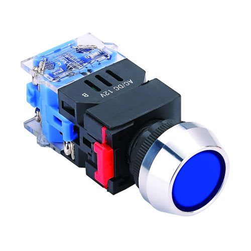 MCI - MBP22-ZD/R/12V/P: bouton poussoir maintenu à LED rouge 12V pour découpe Ø22,5mm