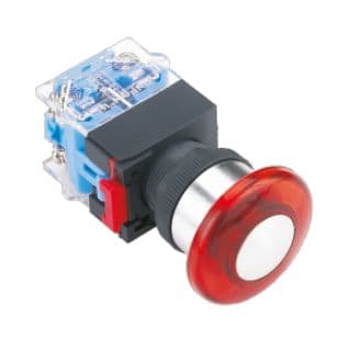 MCI - MBP22-MA/12V/R/P: poussoir arrêt urgence momentané LED 12V rouge découpe Ø22,5mm