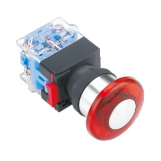 MCI - MBP22-MA/24V/R/P: poussoir arrêt urgence momentané LED 24V rouge découpe Ø22,5mm