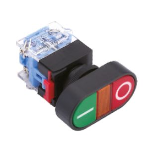 MCI - MBP22-S/230V: bouton poussoir vert/rouge lumineux LED 230V pour découpe Ø22,5