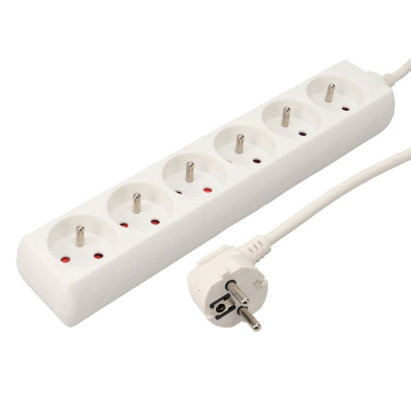 Erard - Bloc multiprises - 6 prises x (2 P + T) - 3 x 1mm² - 16A - 3680W - blanc - 1m50