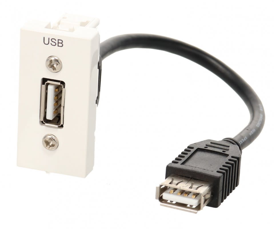 Erard - Plastron 1 module USB A 2.0 + raccord F - - 22.5x45 mm - 0m20