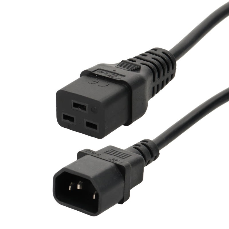 Erard - Cordon  d'alimentation - 1 fiche C19M / 1 prise C14 F - 3 x 1 mm²  noir 2m