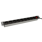 Erard - Panneau équipé - aluminium - 9 prises 2P+T + interrupteur - 1U - gris