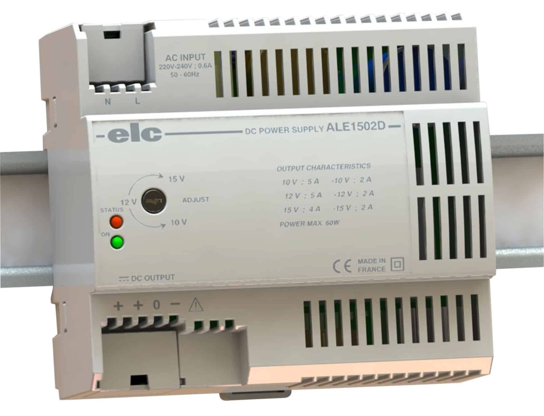 ELC - Alimentation rail DIN stabilisee ajustable +ou- 10-15V 2A