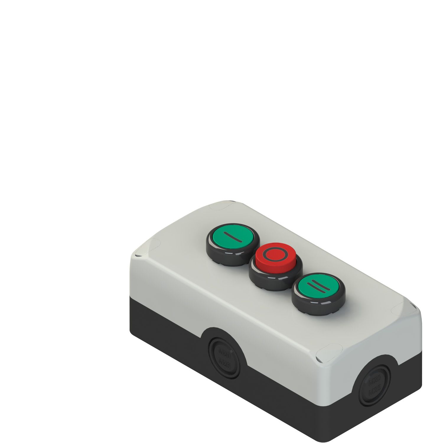 Pizzato - Boîte, 2 boutons-poussoirs affleurants, 1 bouton-poussoir dépassant et contacts