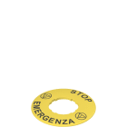 Pizzato - Plaques avec trou façonné, pastille jaune Ø 60 mm, inscription «STOP EMERGENZA»