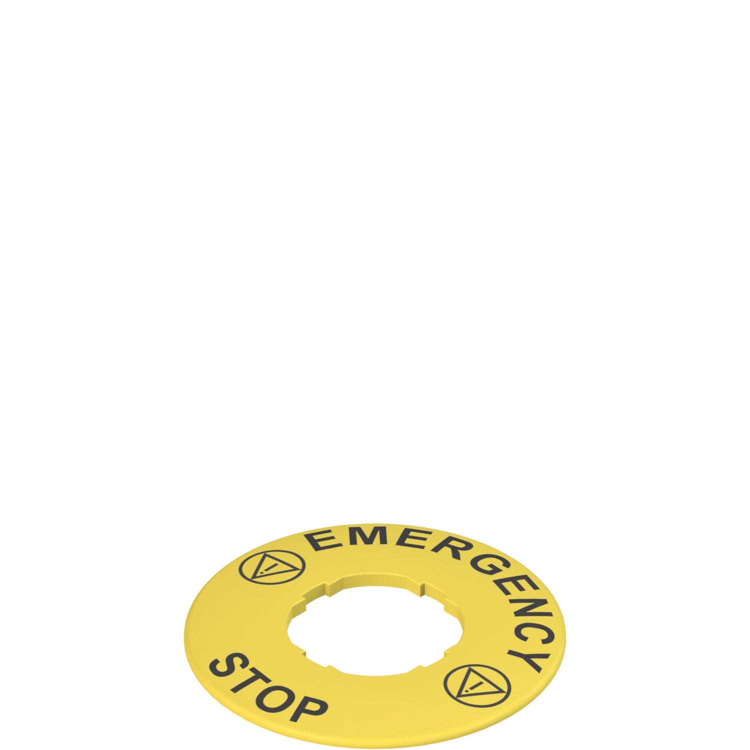 Pizzato - Plaques avec trou façonné, pastille jaune Ø 60 mm, inscription « EMERGENCY STOP»