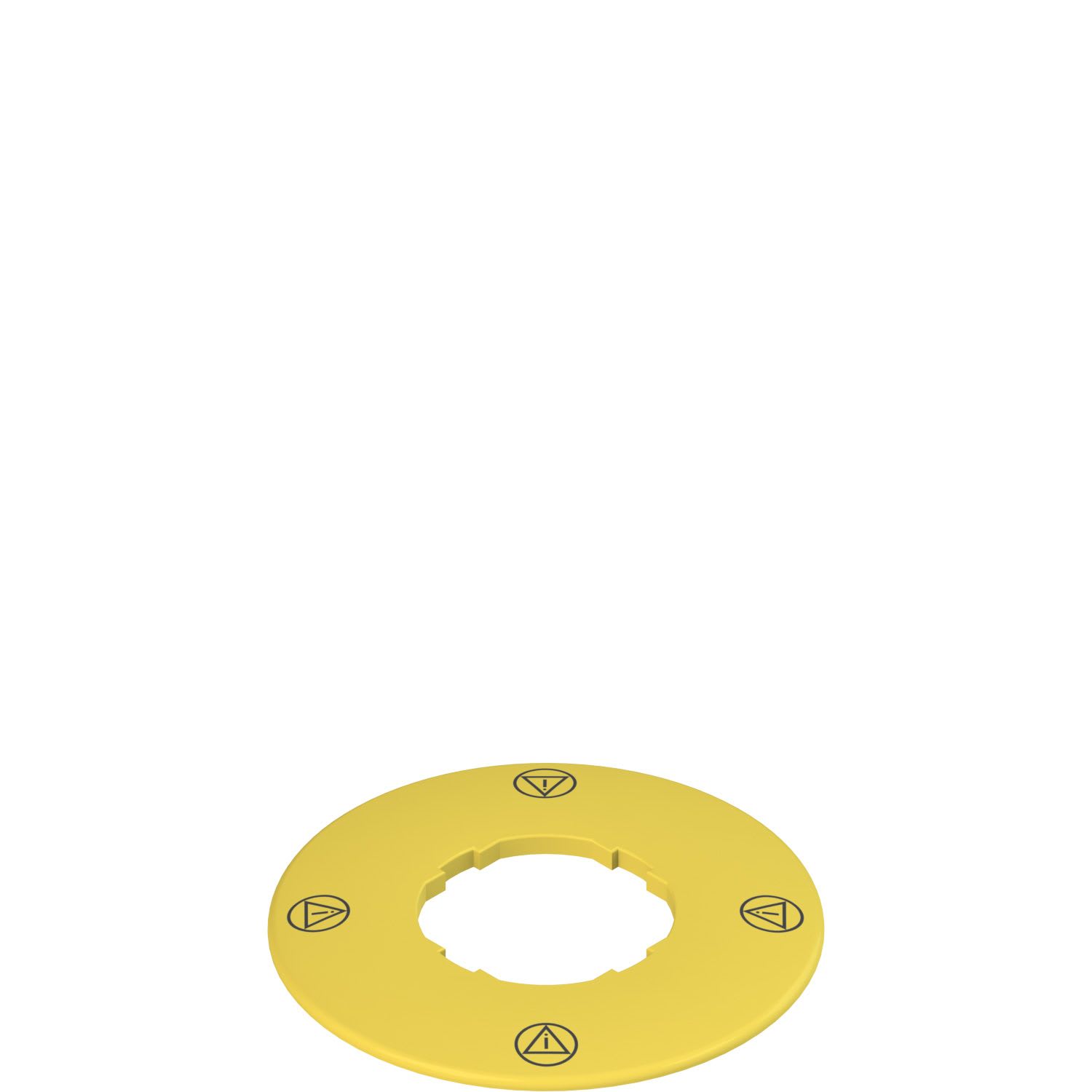 Pizzato - Plaquette avec trou façonné, disque jaune Ø60mm, inscription: conforme ISO 13850