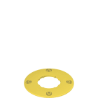 Pizzato - Plaquette avec trou façonné, disque jaune Ø60mm, inscription: conforme ISO 13850