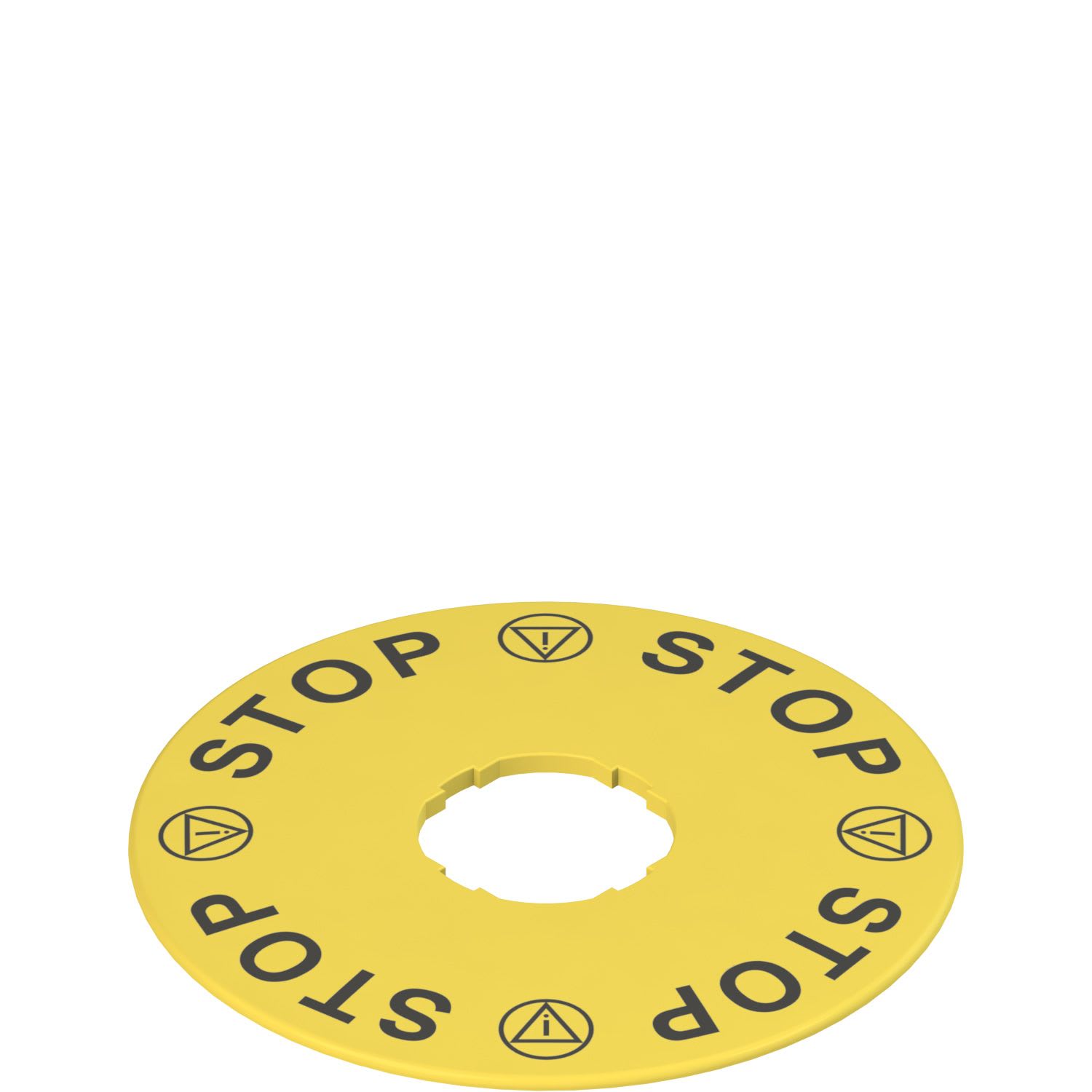 Pizzato - Plaques avec trou façonné,pastille jaune Ø90mm,inscription «STOP-STOP-STOP-STOP»