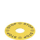 Pizzato - Plaques avec trou façonné,pastille jaune Ø90mm,inscription «STOP-STOP-STOP-STOP»
