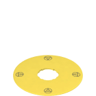 Pizzato - Plaquette avec trou façonné, disque jaune Ø90mm, inscription: conforme ISO 13850